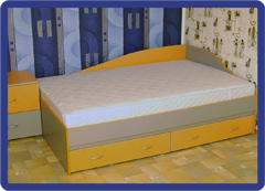 кровать полуторная с выдвижными ящиками серо-жёлтая
