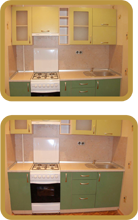 жёлто-зелёная кухня прямая с крашеными фасадами