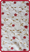 ткань для штор имитация шелка с вышитыми красными цветочками и золотыми листиками